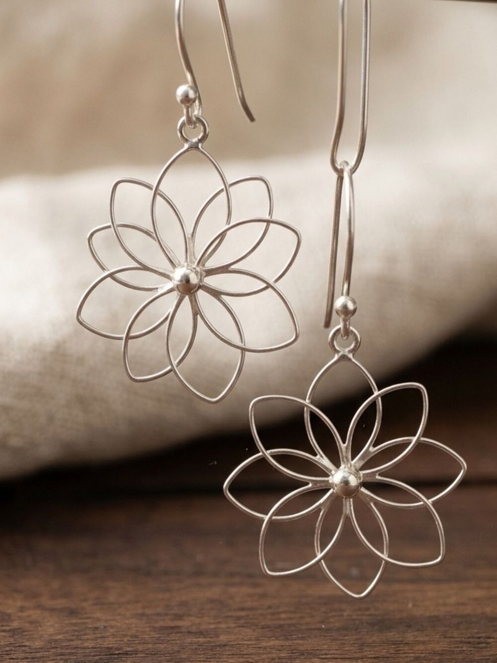 Delicate Silver Floral Drop Earrings - Sterling 1920